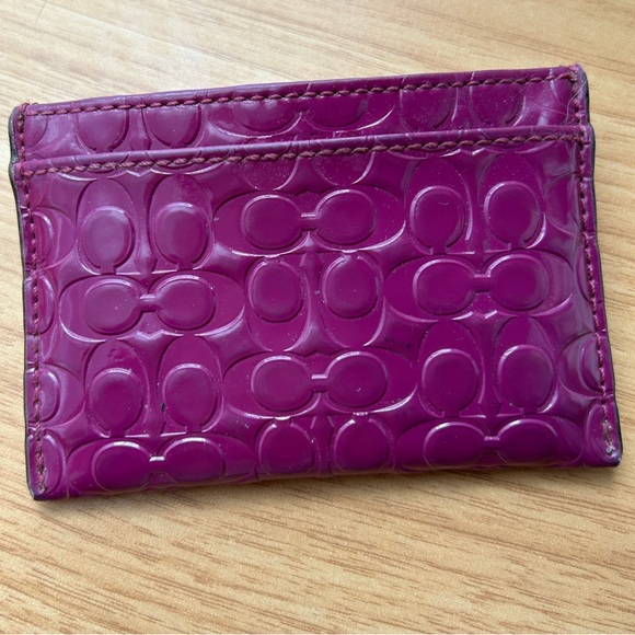 Signature embossed card wallet small purple plum fushia - Picture 2 of 4